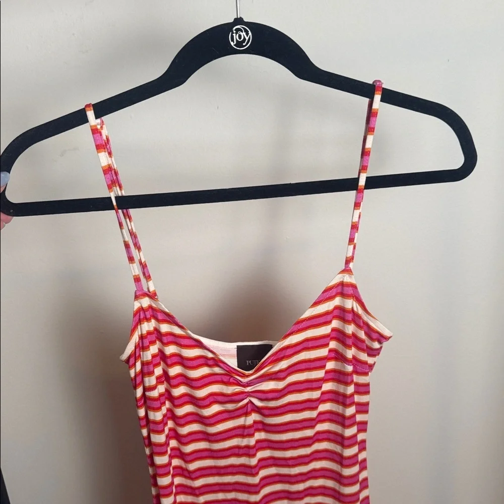 Pujka Adjustable Strap Red/Pink Striped Bodycon Guard Stripe Dress Size Small - Picture 3 of 8